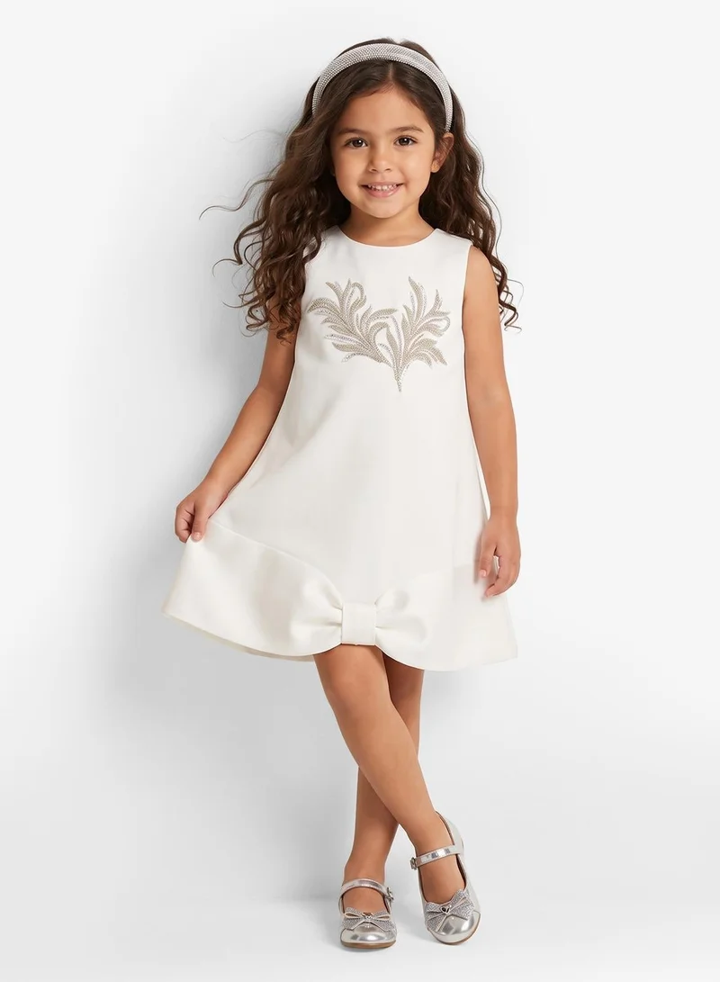 Little Golden Apple Little Cut Sleeves With Bow Design Dress
