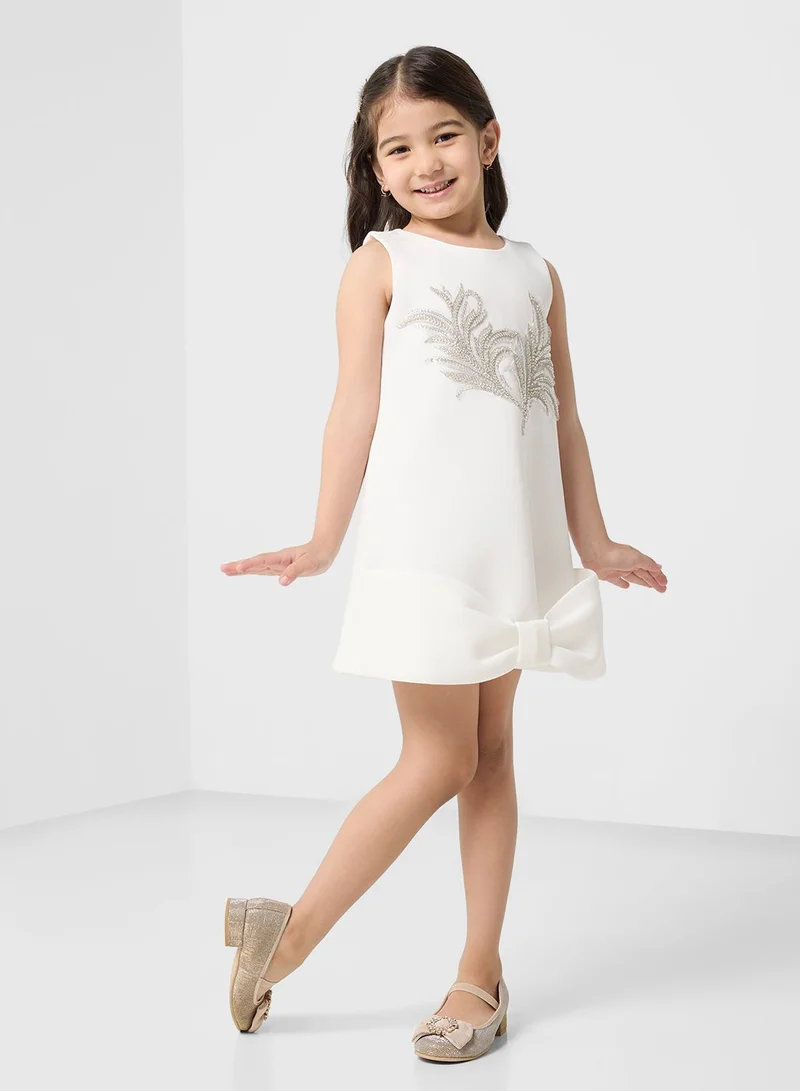 Little Golden Apple Little Cut Sleeves With Bow Design Dress