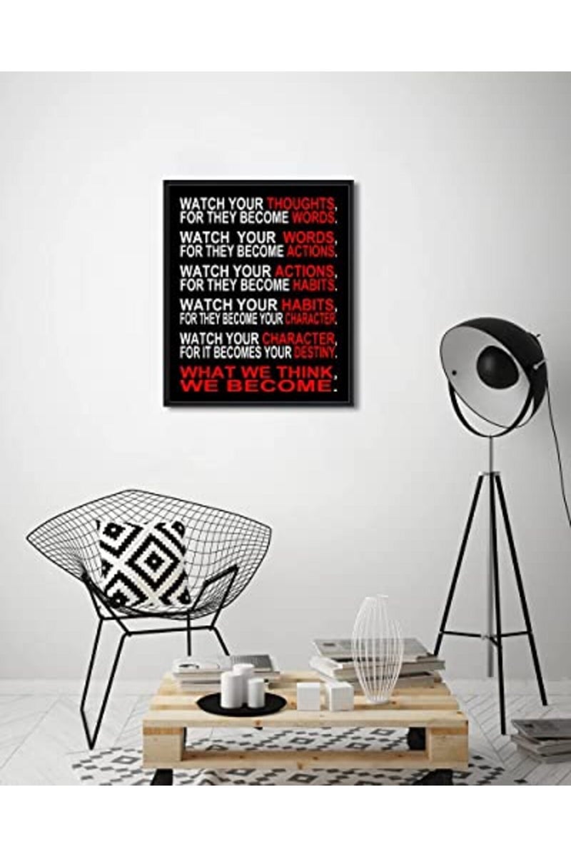 Pyradecor Black Framed Watch Your Thoughts Motivational Classroom Poster Modern Canvas Prints for Office Living Room Home Decorations Giclee Pictures Artwork - Image 3
