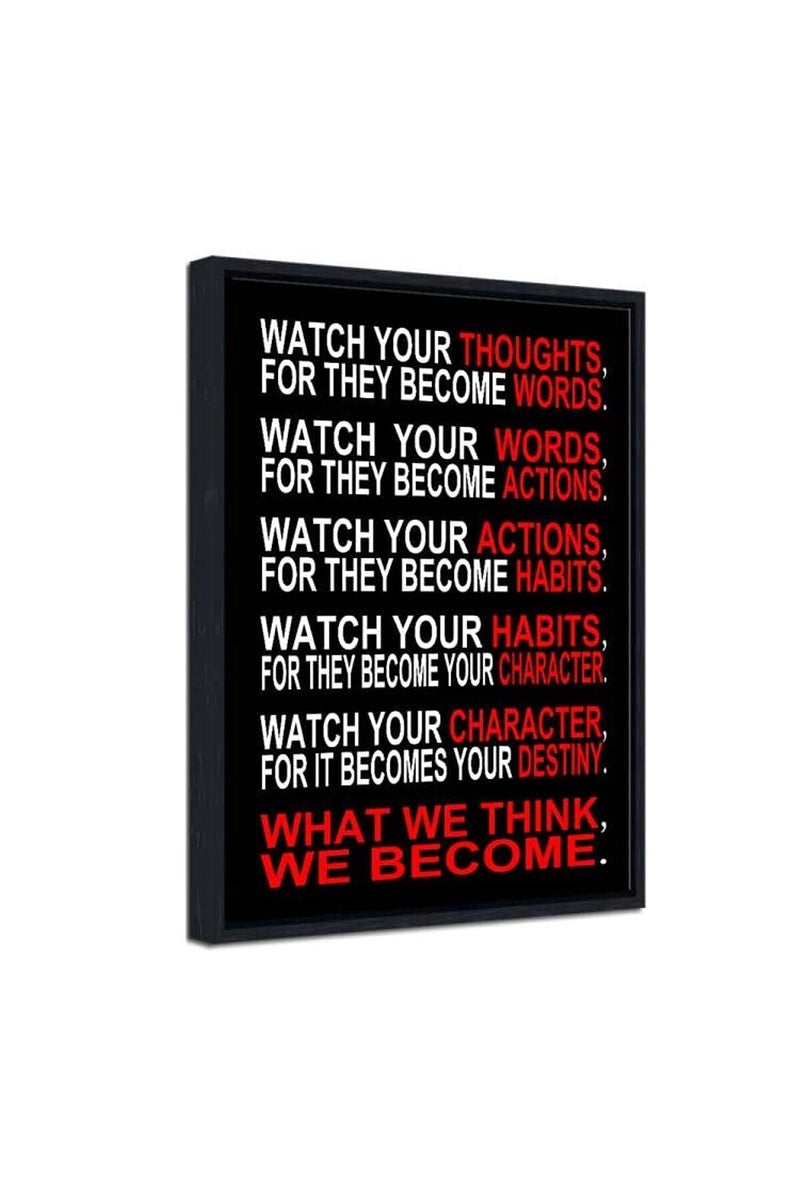 Pyradecor Black Framed Watch Your Thoughts Motivational Classroom Poster Modern Canvas Prints for Office Living Room Home Decorations Giclee Pictures Artwork - Image 1