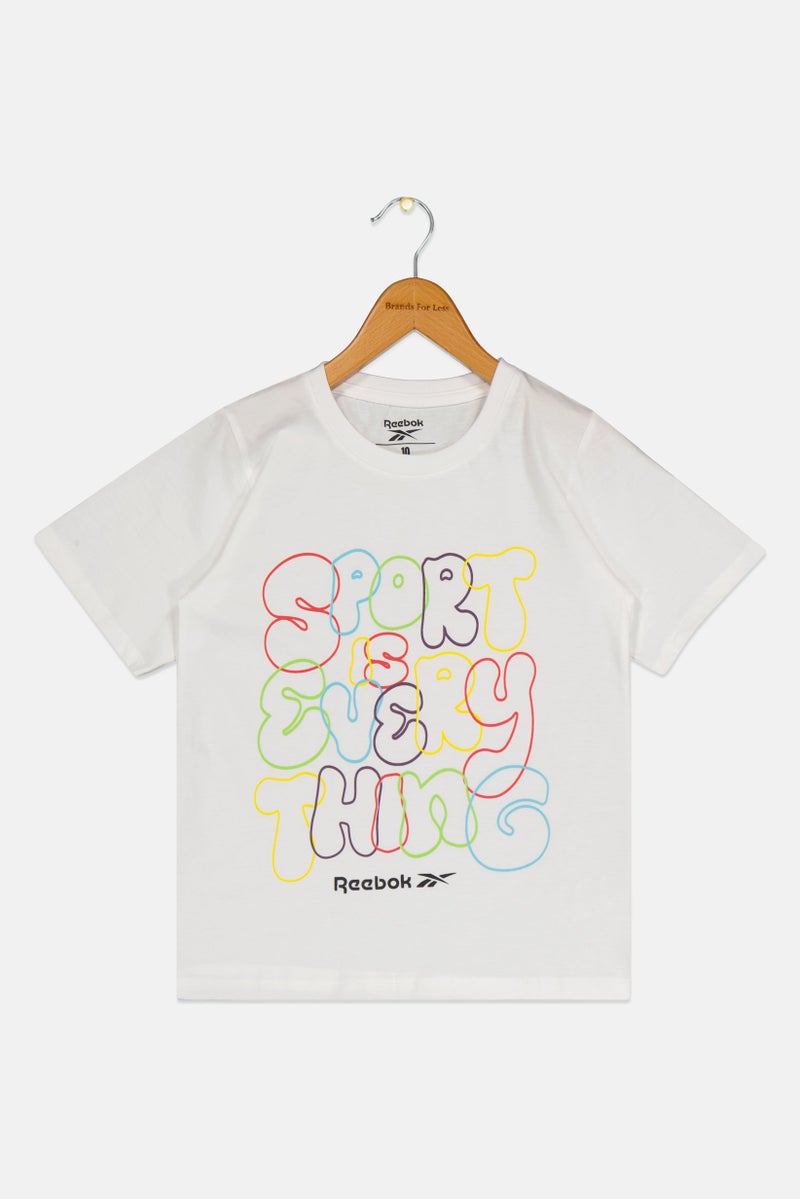 Reebok Kids Girl Graphic Print Short Sleeve Outdoor T-Shirt, White - Image 2