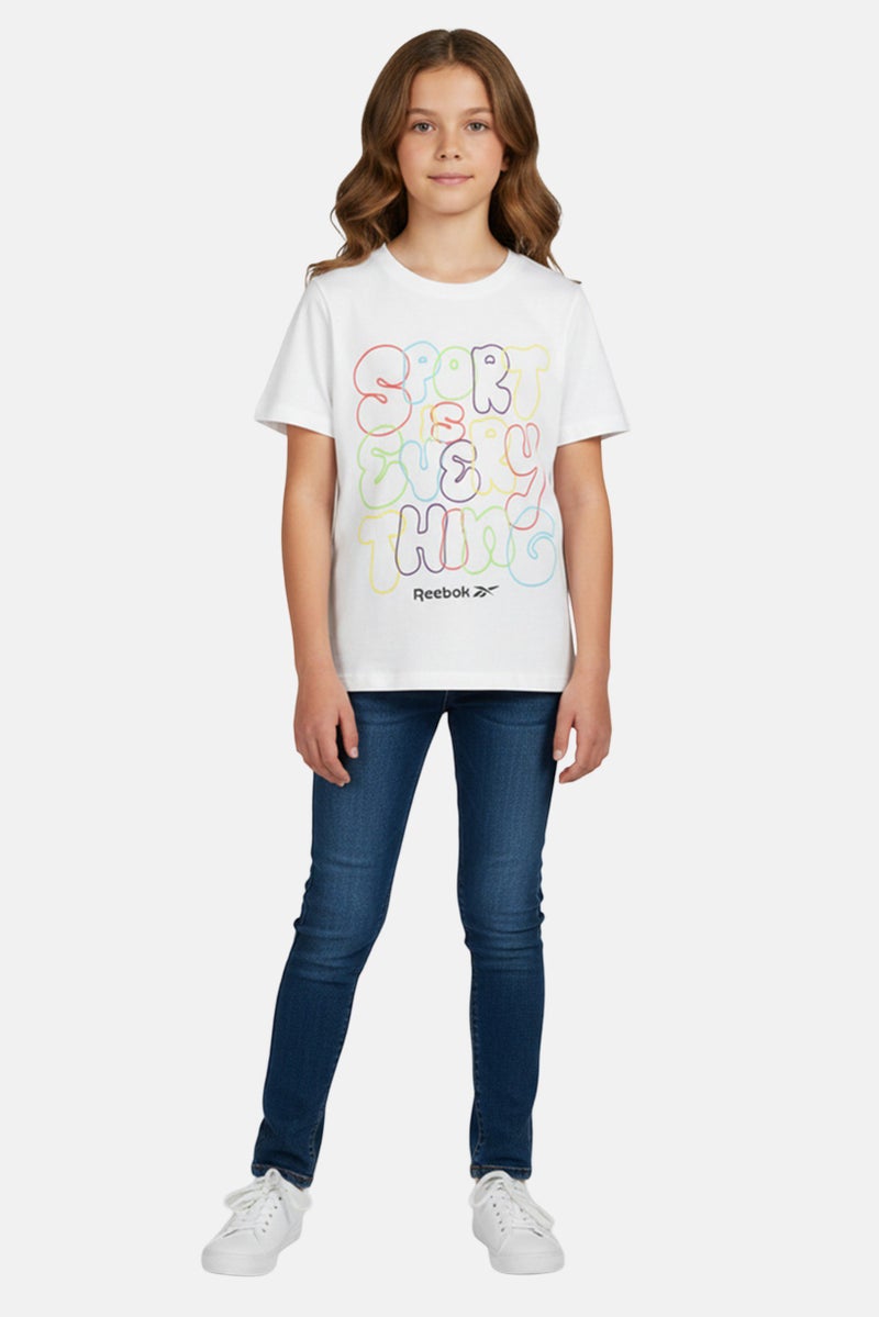 Reebok Kids Girl Graphic Print Short Sleeve Outdoor T-Shirt, White - Image 1