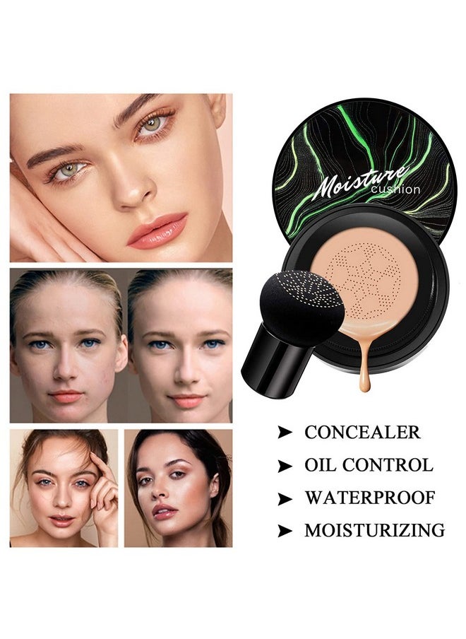 Hilareco - 2 Pcs Air Cushion Cc Cream Nature Foundation Foundation Brush Powder Brushmoisturizing Concealer Bright Makeup Base Long Lasting With Mushroom Makeup Sponge ( 02 Natural+ 03 Nude) - Image 1