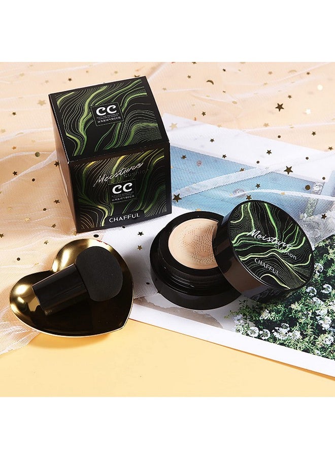 Hilareco - 2 Pcs Air Cushion Cc Cream Nature Foundation Foundation Brush Powder Brushmoisturizing Concealer Bright Makeup Base Long Lasting With Mushroom Makeup Sponge ( 02 Natural+ 03 Nude) - Image 1