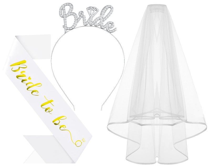 Papoopy 3Pcs Bride to Be Headband with Sash and Veil for Bachelorette Party Decorationsï¼ŒBridal Shower Favors, Bridal Accessories for Gift - Image 1
