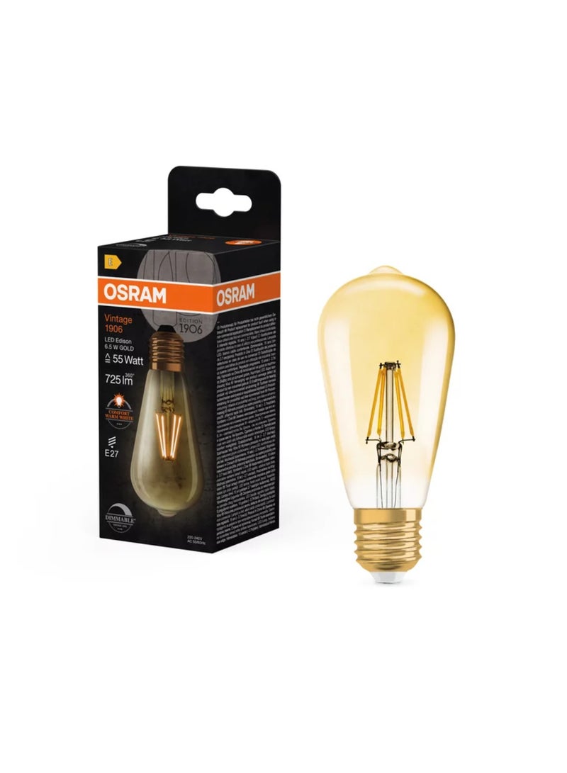 OSRAM Osram E27 Vintage Led Bulb 1906 Gold Filament Warm White 6.5W Dimmable - Image 4