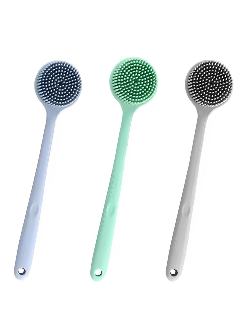 3PCS Shower Brush Silicone Bath Body Brush with Soft Bristles Back Cleaning Washer - Image 1