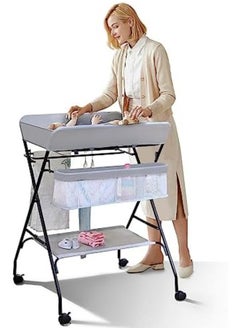Generic Occuwzz Baby Changing Table, Infant Diaper Changing Station with Wheels, Foldable Nursery Changing Table Bath Mat and Storage, Adjustable Height Newborn Massage Tables Diaper Organizer (Grey) 