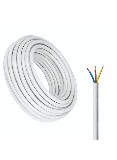 Duravel 3-Core Electrical Cable, White PVC Insulated Power Wire, Flexible Copper Conductor (3 CORE 50 METER, 1.5MM)