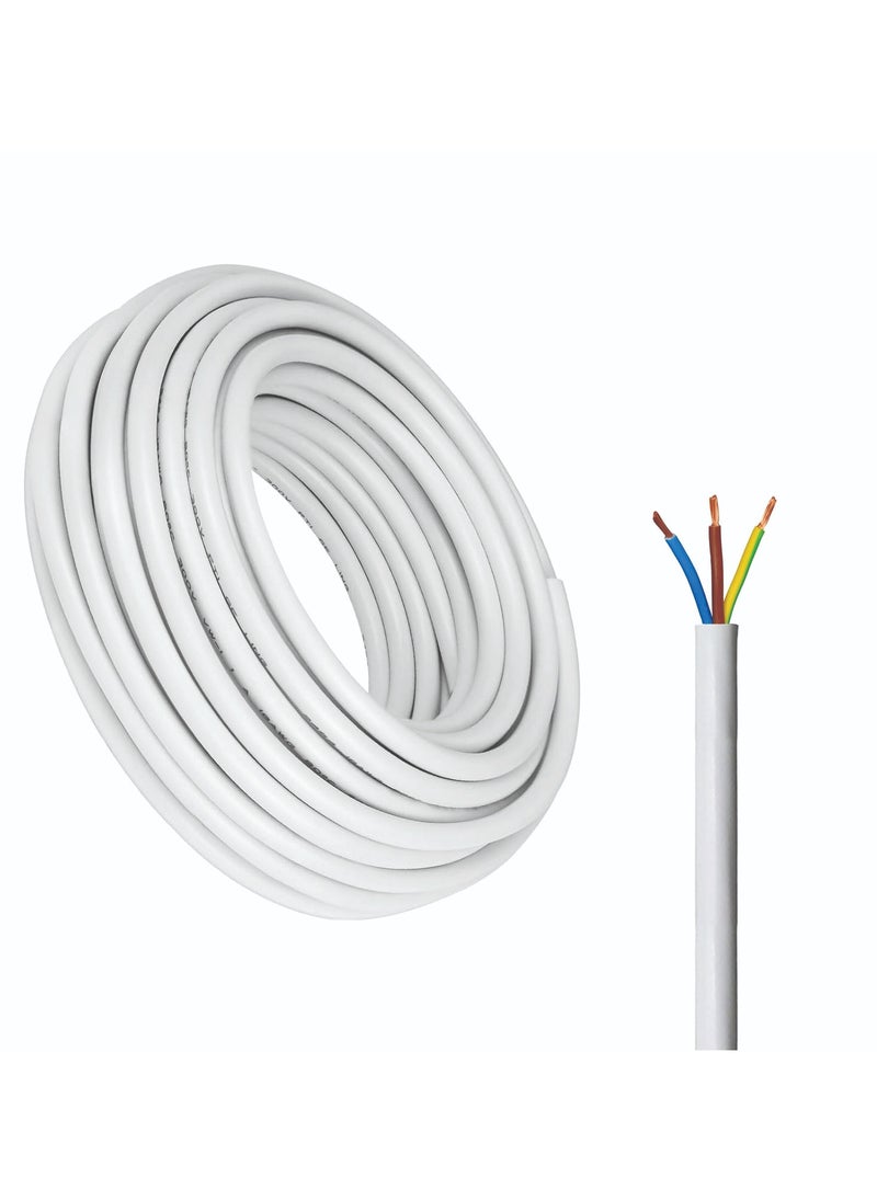 Duravel 3-Core Electrical Cable, White PVC Insulated Power Wire, Flexible Copper Conductor (3 CORE 50 METER, 1.5MM)