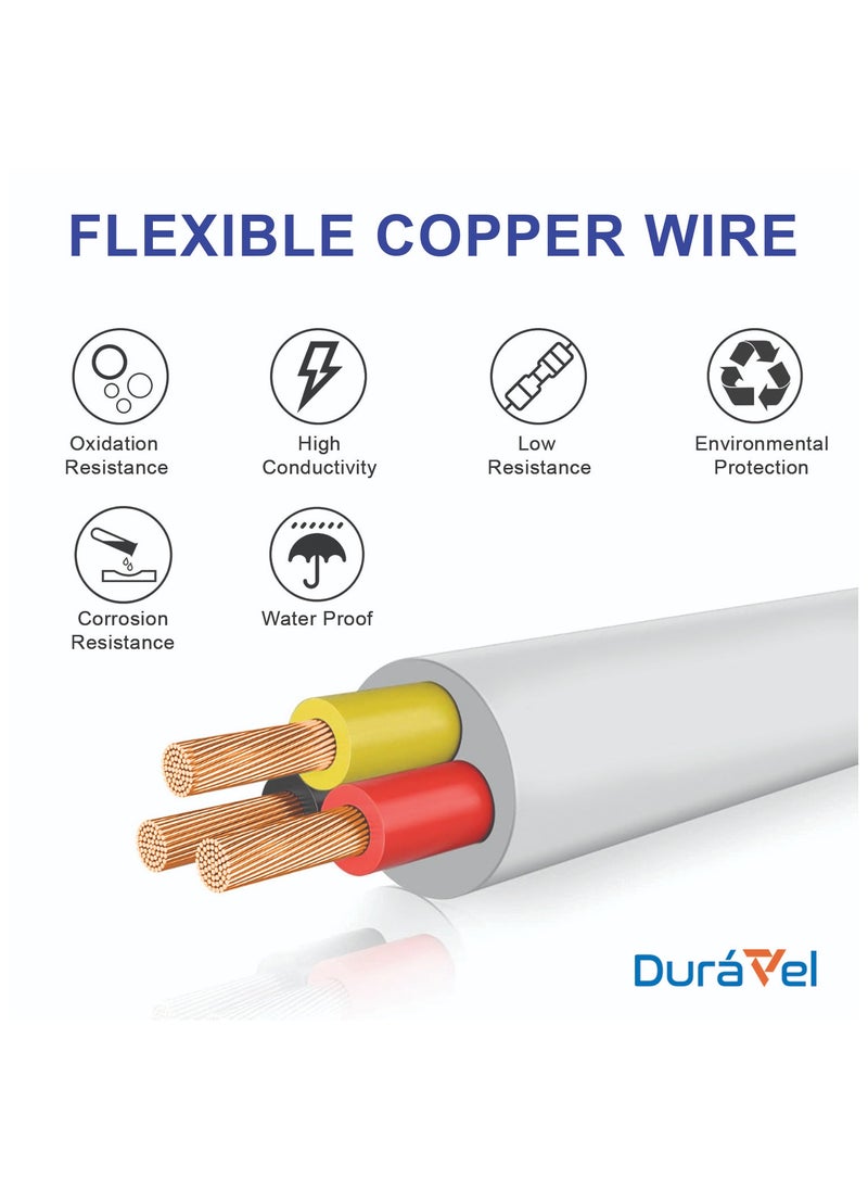 Duravel 3-Core Electrical Cable, White PVC Insulated Power Wire, Flexible Copper Conductor (3 CORE 50 METER, 1.5MM)