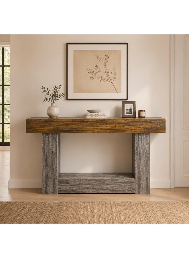 VRCOW 120cm Console Table, Rustic 2-Tier Entryway Table with U-Shape Base, Slim Wooden Sofa Table for Behind Couch, Living Room, Hallway and Foyer - Image 1