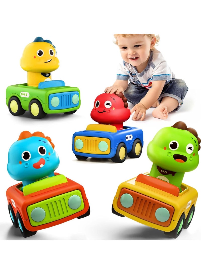 4 Pack Press to Go Car Toys for Toddlers 1-3, Baby Animal Race Cars, Infant Play Vehicle Set, Boy Push Go Friction Dino Cars for 6-9-12-18 Month, 1st Birthday Gift Stuffer for 1-2 Years Old Kid - Image 1