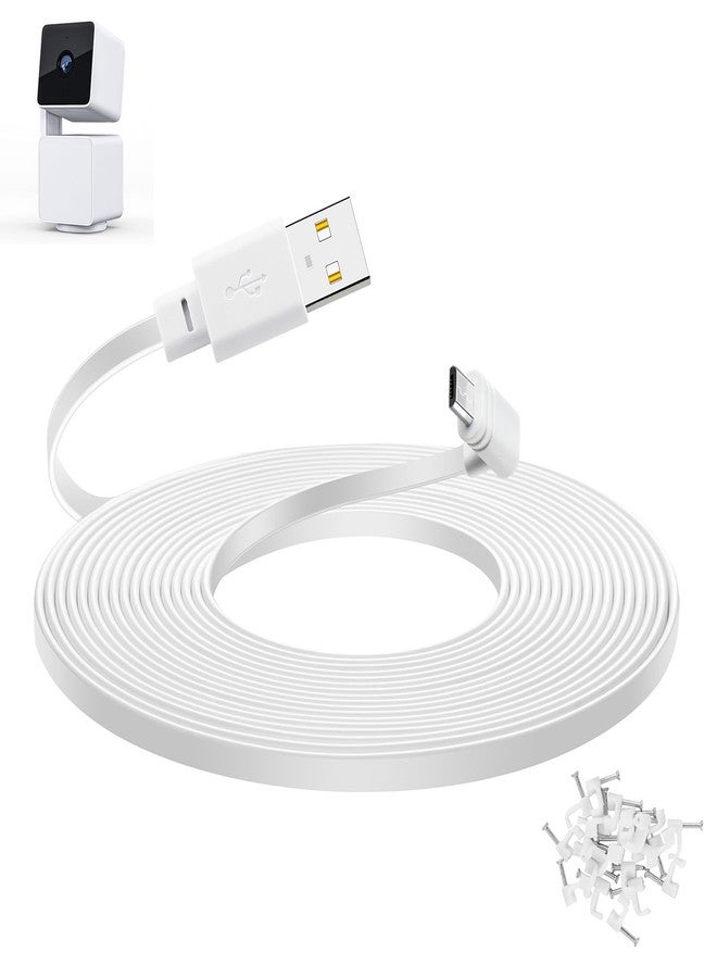Smays 20 ft Cable for WYZE Cam Pan v3 Camera, Flat Micro USB Extension Power Cord, 90 Degree White - Image 1