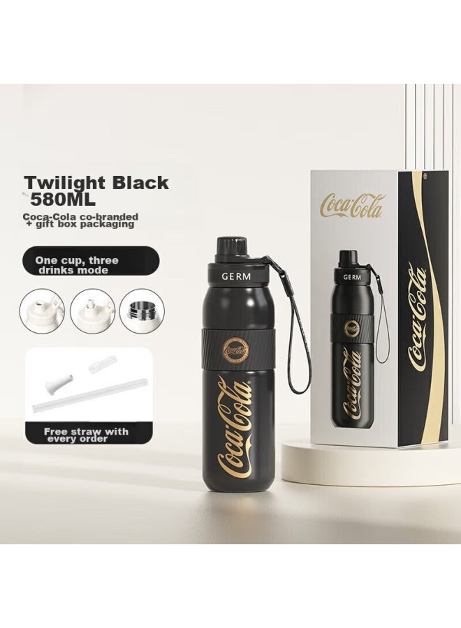 Germ Coca-cola Insulated Cup With Straw, Sports Water Bottle, Large Capacity Student Cup, Gift Cup, 580ml, Twilight Black - Image 1