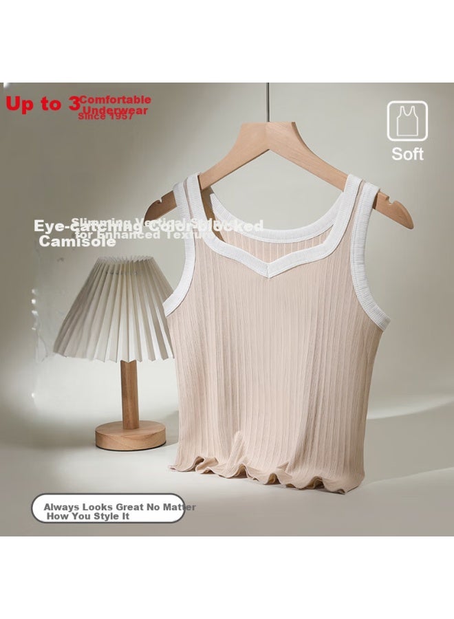 Hodo Slim Fit Colorblock Summer Versatile Wearable V-neck Women's Vest Light Apricot M 165/90 - Image 1