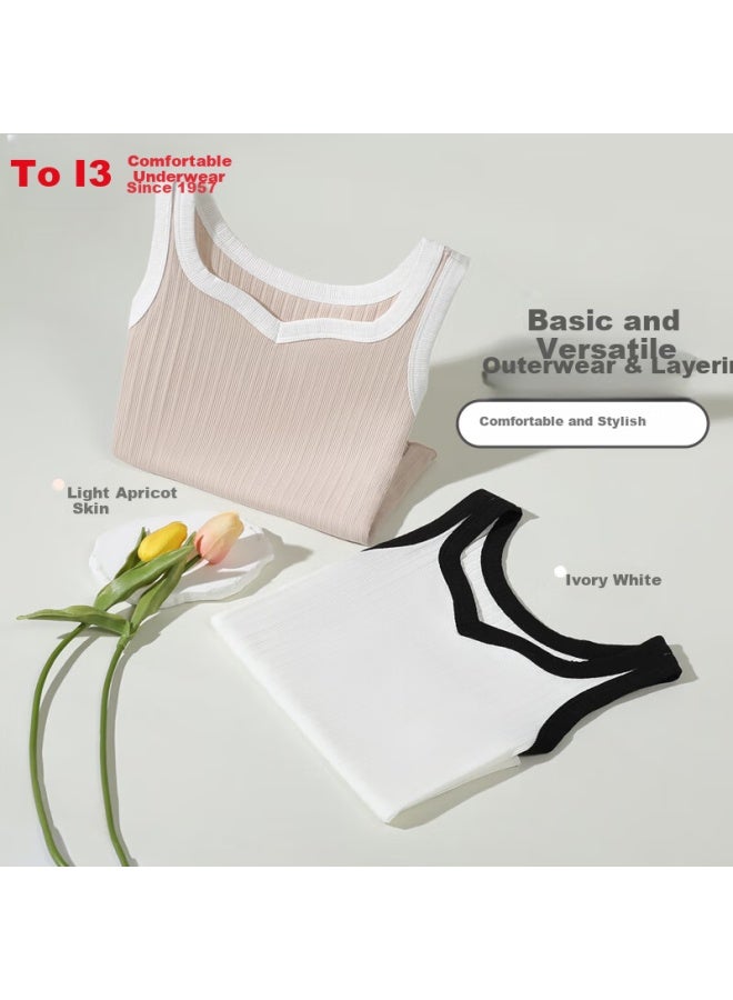 Hodo Slim Fit Colorblock Summer Versatile Wearable V-neck Women's Vest Light Apricot M 165/90 - Image 3