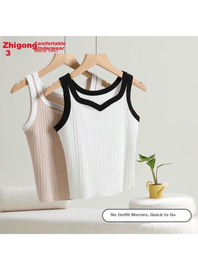 Hodo Slim Fit Colorblock Summer Versatile Wearable V-neck Women's Vest Light Apricot M 165/90 - Image 2
