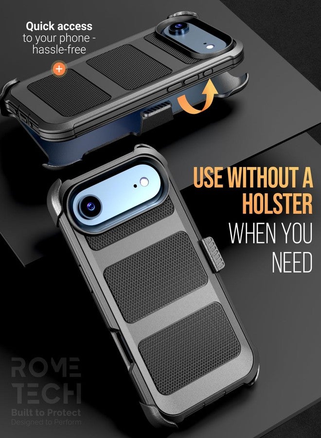 ROME TECH Designed for iPhone 17 Air Case with Belt Clip Holster, Kickstand Slim Cover Phone Case for iPhone 17 Air - Black - Image 4