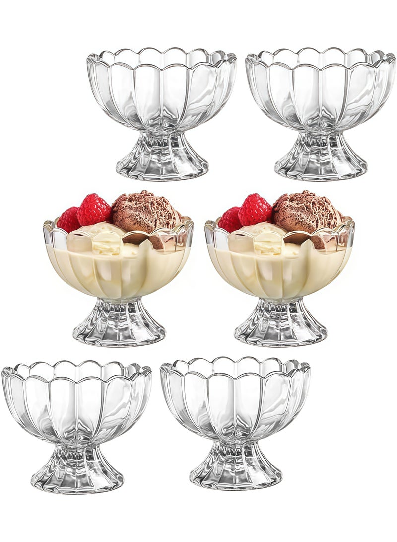 مجموعة 6 قطع 150ML/5oz أواني حلوى/أكواب زجاجية شفافة صغيرة ذات قاعدة أقدام على شكل زنبق لطيف - مثالية للحلوى، السانداي، الآيس كريم، الفاكهة، السلطة، الوجبات الخفيفة، الكوكتيل، التوابل، التريفيل وحفلات عيد الميلاد - Image 1