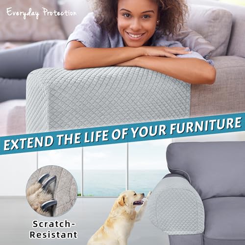 Roytub Stretch Couch Arm Covers, Breathable Armrest Cover for Sofas and Chairs Armrest Cover Keep Home Clean, Scratch-Resistant Sofa Arm Covers Protect and Decorate Your Sofa(Medium, Light Gray, 2PCS) - Image 3