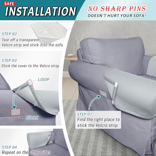 Roytub Stretch Couch Arm Covers, Breathable Armrest Cover for Sofas and Chairs Armrest Cover Keep Home Clean, Scratch-Resistant Sofa Arm Covers Protect and Decorate Your Sofa(Medium, Light Gray, 2PCS) - Image 5