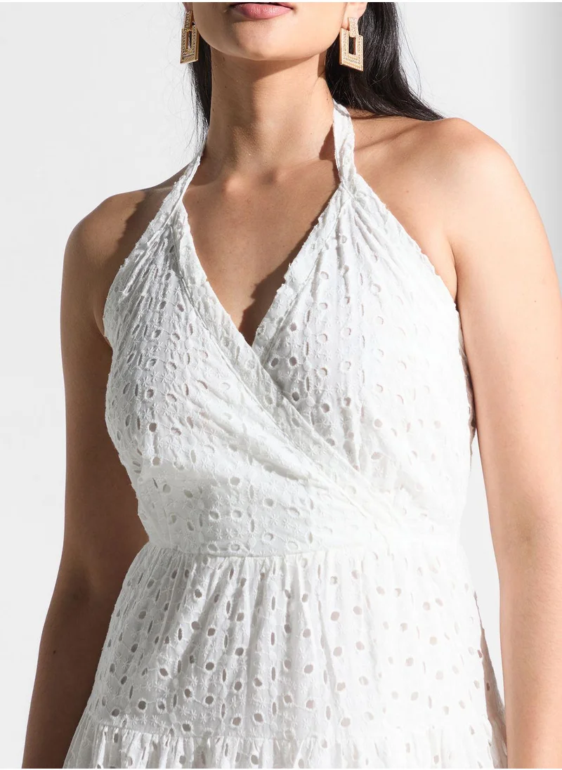 Golden Apple Embroidery Halter Neck Dress