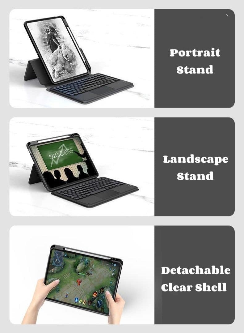 Arabic and English Keyboard Case for iPad Air 5th 4th Gen Pro 11 with Touchpad Pencil Holder Detachable Magnet Trackpad - Image 5