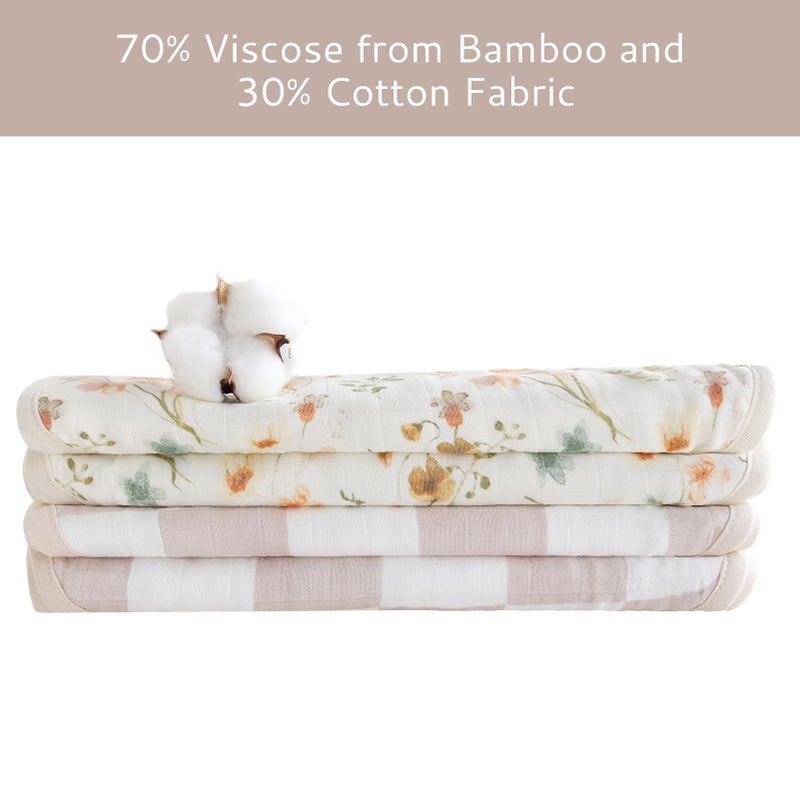 LifeTree Muslin Baby Burp Cloths - Soft 2 Pack Viscose Bamboo Cotton Large 22'' by 10'' Absorbent Milk Spit Up Rags - Burping Cloths for Newborn, Girls Boy (Floral & Checkerboard) - Image 3