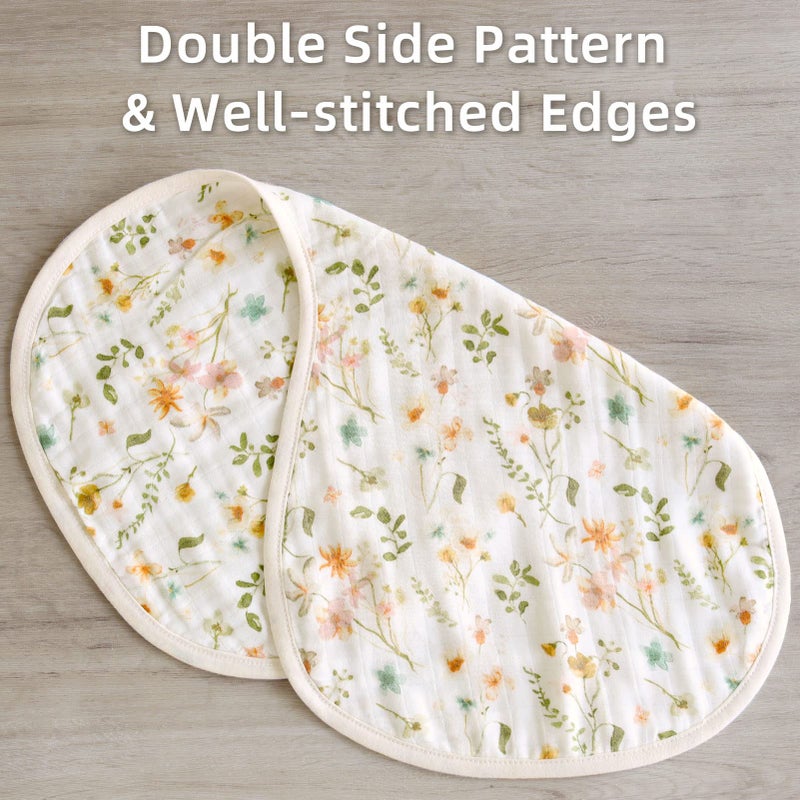 LifeTree Muslin Baby Burp Cloths - Soft 2 Pack Viscose Bamboo Cotton Large 22'' by 10'' Absorbent Milk Spit Up Rags - Burping Cloths for Newborn, Girls Boy (Floral & Checkerboard) - Image 5