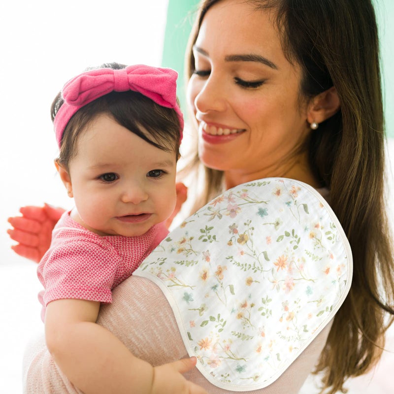 LifeTree Muslin Baby Burp Cloths - Soft 2 Pack Viscose Bamboo Cotton Large 22'' by 10'' Absorbent Milk Spit Up Rags - Burping Cloths for Newborn, Girls Boy (Floral & Checkerboard) - Image 2