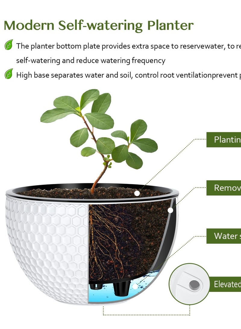 SOLARAE مجموعة من 3 أصص معلقة للنباتات الداخلية والخارجية، تشمل حوامل نباتات بحجم 6 و8 و10 بوصات مع فتحات تصريف وصحون قابلة للإزالة، لتعزيز حديقتك وديكور منزلك - Image 2