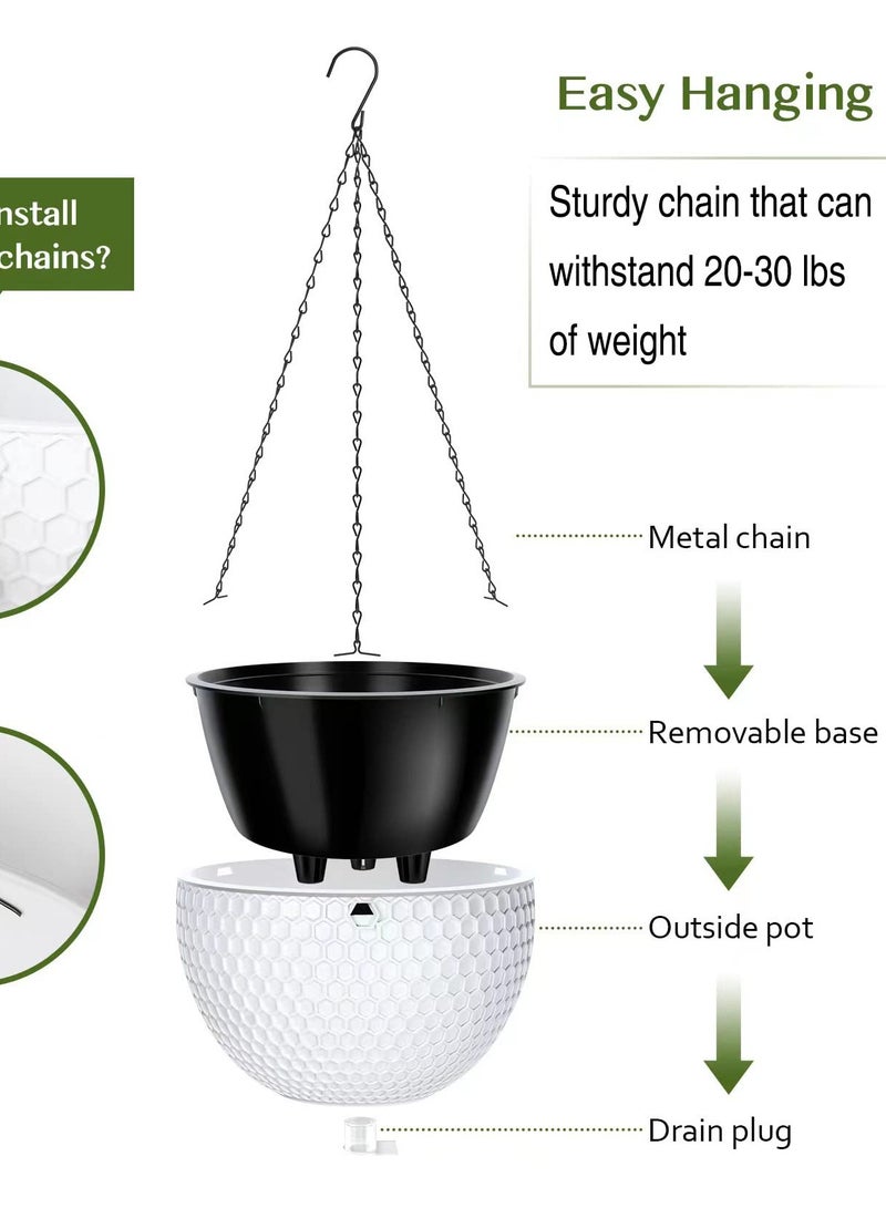 SOLARAE مجموعة من 3 أصص معلقة للنباتات الداخلية والخارجية، تشمل حوامل نباتات بحجم 6 و8 و10 بوصات مع فتحات تصريف وصحون قابلة للإزالة، لتعزيز حديقتك وديكور منزلك - Image 3