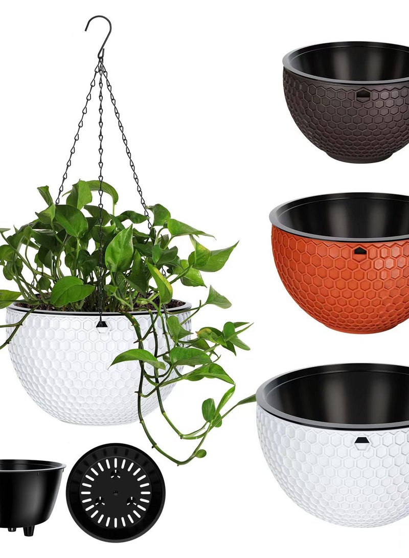 SOLARAE مجموعة من 3 أصص معلقة للنباتات الداخلية والخارجية، تشمل حوامل نباتات بحجم 6 و8 و10 بوصات مع فتحات تصريف وصحون قابلة للإزالة، لتعزيز حديقتك وديكور منزلك - Image 1