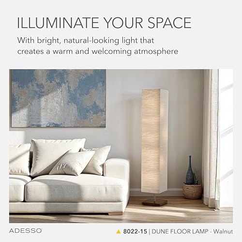 Adesso Three Light Floor Lamp – Natural Wood Base & Adjustable Brightness – Perfect Lighting for Bedroom, Living Room and Corner Decor, Beige - Image 2