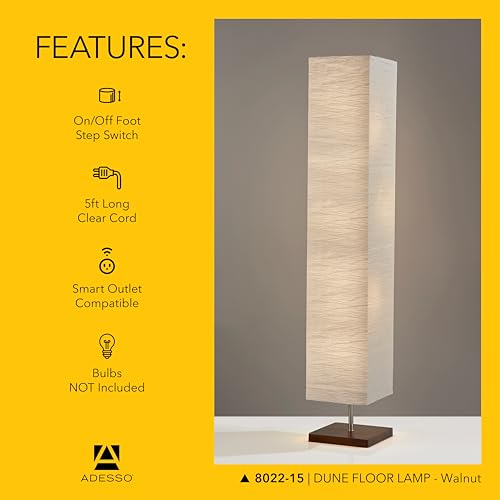 Adesso Three Light Floor Lamp – Natural Wood Base & Adjustable Brightness – Perfect Lighting for Bedroom, Living Room and Corner Decor, Beige - Image 5