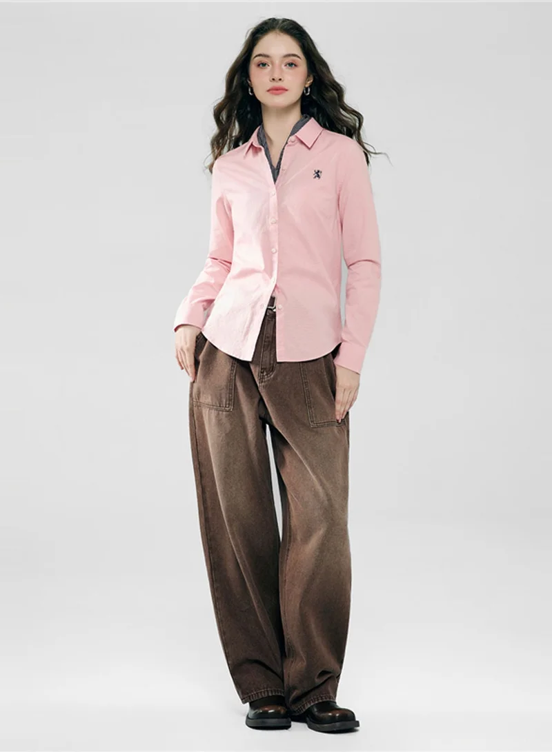 GIORDANO  Women’s Slim Oxford Shirt with Embroidery for Women | Best Price UAE