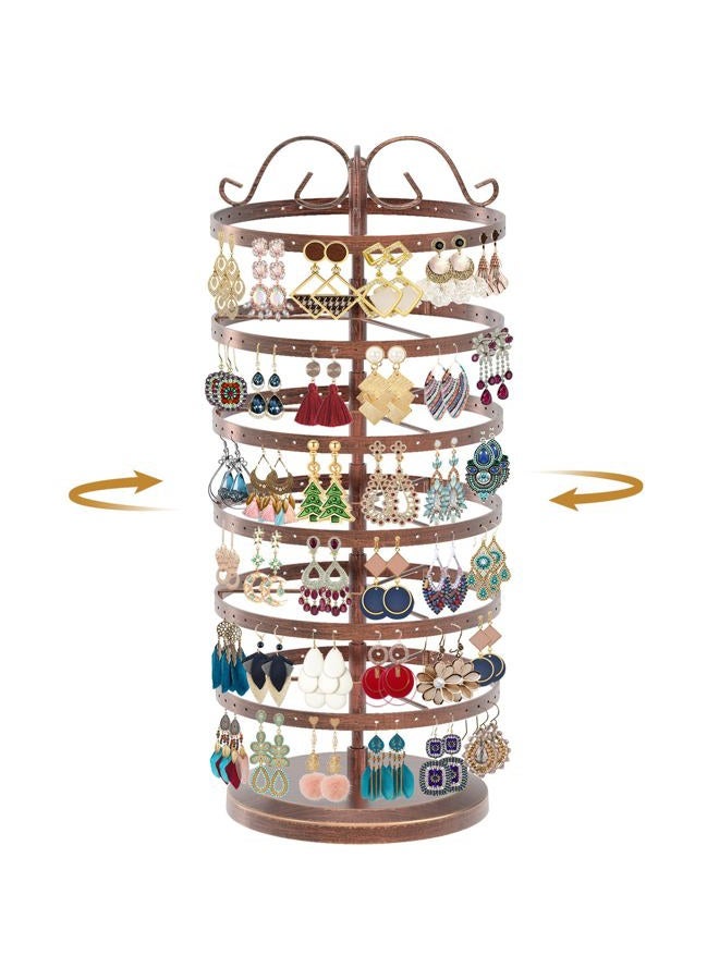 MODOWEY 6 Tier Rotating Earring Holder Organizer, Adjustable Metal Earring Display Stand Rack, 264 Holes Earring Tree Organizer for Women Girl (Bronze) - Image 1