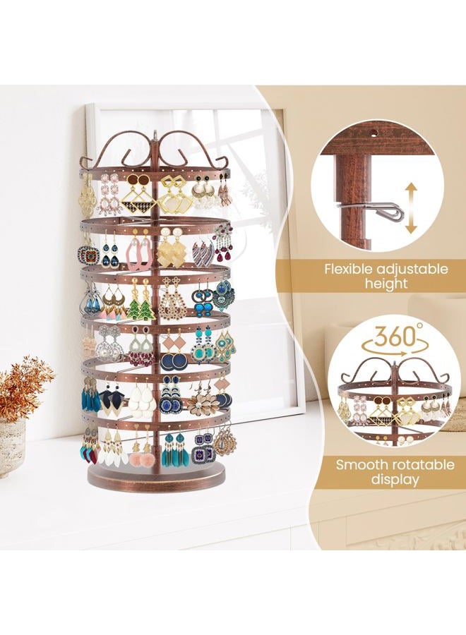 MODOWEY 6 Tier Rotating Earring Holder Organizer, Adjustable Metal Earring Display Stand Rack, 264 Holes Earring Tree Organizer for Women Girl (Bronze) - Image 3