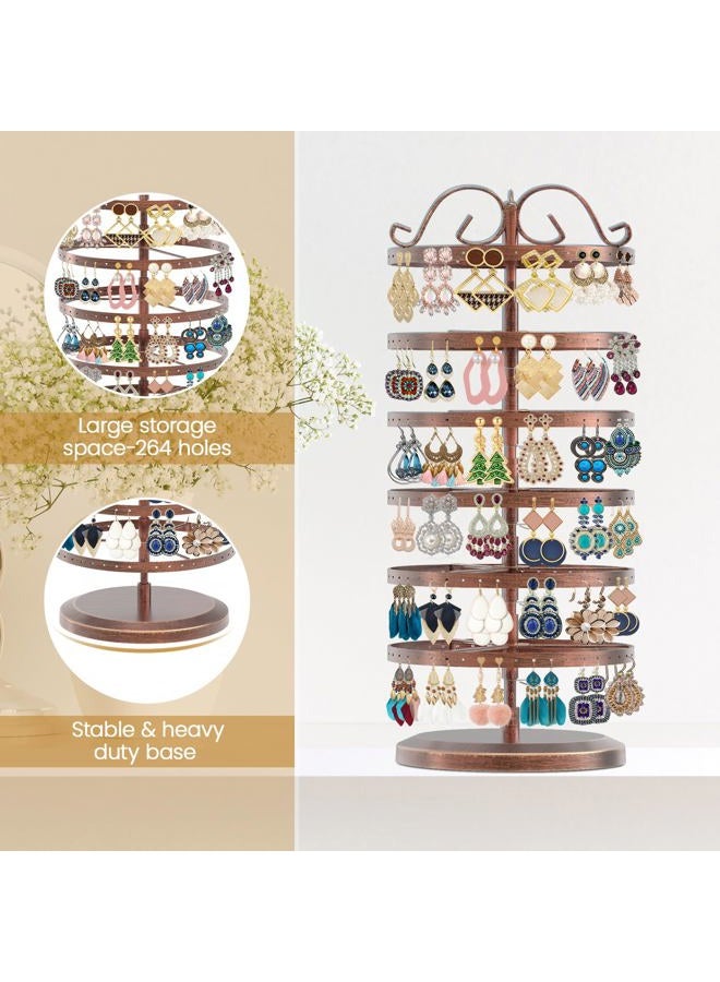 MODOWEY 6 Tier Rotating Earring Holder Organizer, Adjustable Metal Earring Display Stand Rack, 264 Holes Earring Tree Organizer for Women Girl (Bronze) - Image 4
