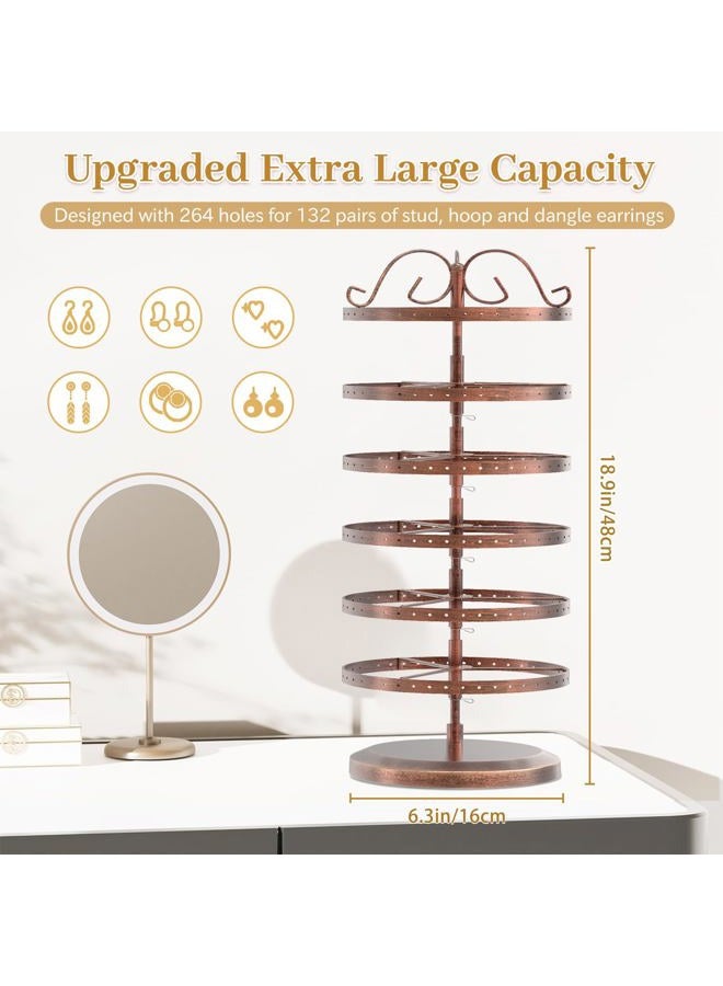 MODOWEY 6 Tier Rotating Earring Holder Organizer, Adjustable Metal Earring Display Stand Rack, 264 Holes Earring Tree Organizer for Women Girl (Bronze) - Image 2