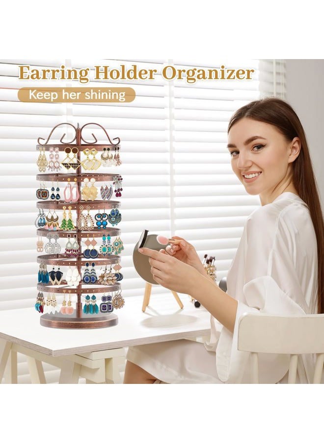 MODOWEY 6 Tier Rotating Earring Holder Organizer, Adjustable Metal Earring Display Stand Rack, 264 Holes Earring Tree Organizer for Women Girl (Bronze) - Image 5