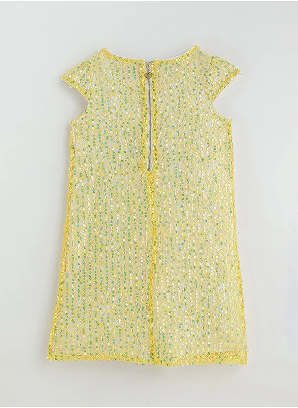 One Friday One Friday Girls Yellow A-Line Cap Sleeve Solid Dress