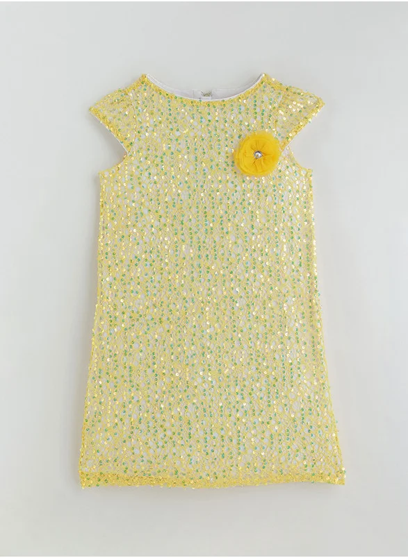 One Friday One Friday Girls Yellow A-Line Cap Sleeve Solid Dress