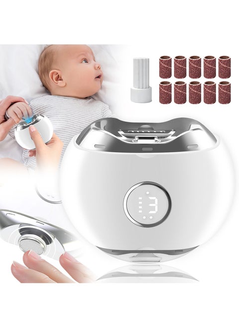 [3 in 1] Electric Nail Clipper with LED Light & 3 Speeds, LCD Digital Display, Fingernail Cutter and Polisher and Exfoliating Nail Scraps Storage Rechargeable Safety Fingernail Trimmer for Baby, Kids, Seniors and Adult (White)
