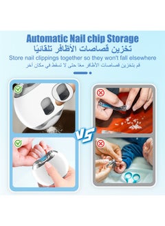 Aookay [3 in 1] Electric Nail Clipper with LED Light & 3 Speeds, LCD Digital Display, Fingernail Cutter and Polisher and Exfoliating Nail Scraps Storage Rechargeable Safety Fingernail Trimmer for Baby, Kids, Seniors and Adult (White)  - Image 5
