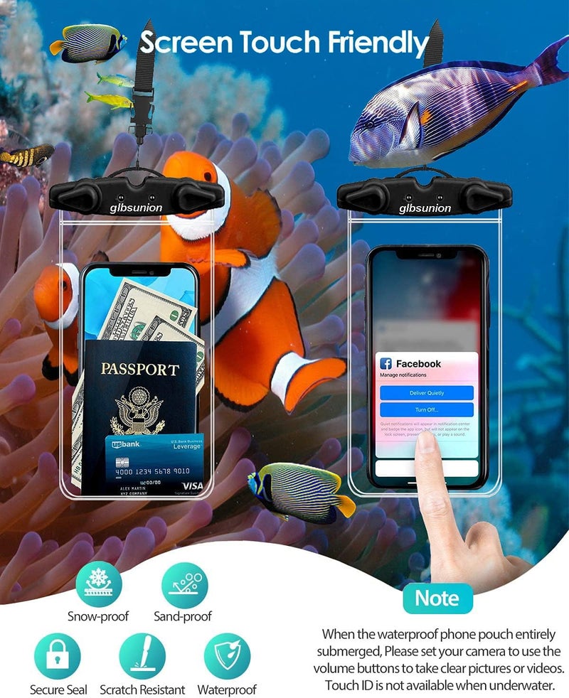 GLBSUNION Universal Waterproof Phone Pouch, 4 Pack IPX8 Waterproof Phone Lanyard Case Compatible with iPhone 16 15 14 13 12 Max Pro Plus, Galaxy S23 S22 S24 Note 20/10/9 up to 7.5", Dry Bag for Vacation - Image 3