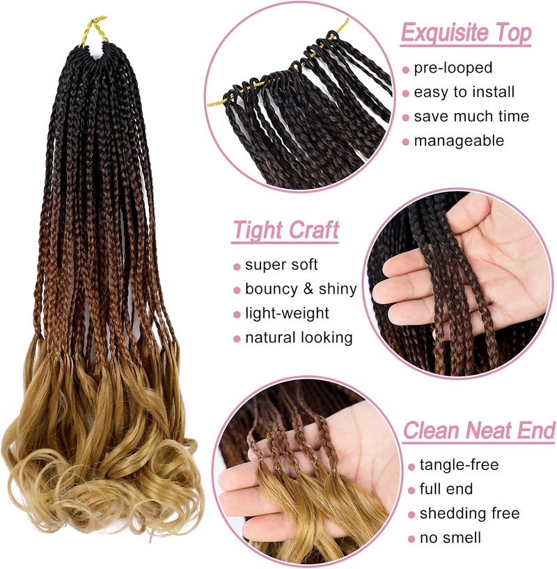 Dorsanee French Curl Crochet Braids 14 Inch 6 Packs Goddess Box Braids Crochet Hair Pre Looped French Curly Braiding Hair Crochet Box Braids With Curly Wavy Ends Synthetic Hair Extensions (#1B/30/27) - Image 5