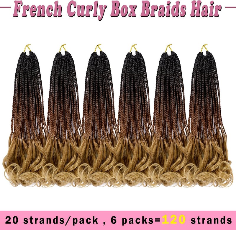 Dorsanee French Curl Crochet Braids 14 Inch 6 Packs Goddess Box Braids Crochet Hair Pre Looped French Curly Braiding Hair Crochet Box Braids With Curly Wavy Ends Synthetic Hair Extensions (#1B/30/27) - Image 3