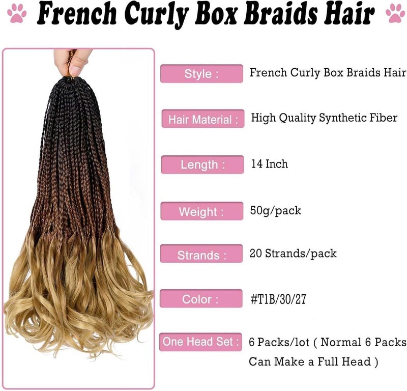 Dorsanee French Curl Crochet Braids 14 Inch 6 Packs Goddess Box Braids Crochet Hair Pre Looped French Curly Braiding Hair Crochet Box Braids With Curly Wavy Ends Synthetic Hair Extensions (#1B/30/27) - Image 2